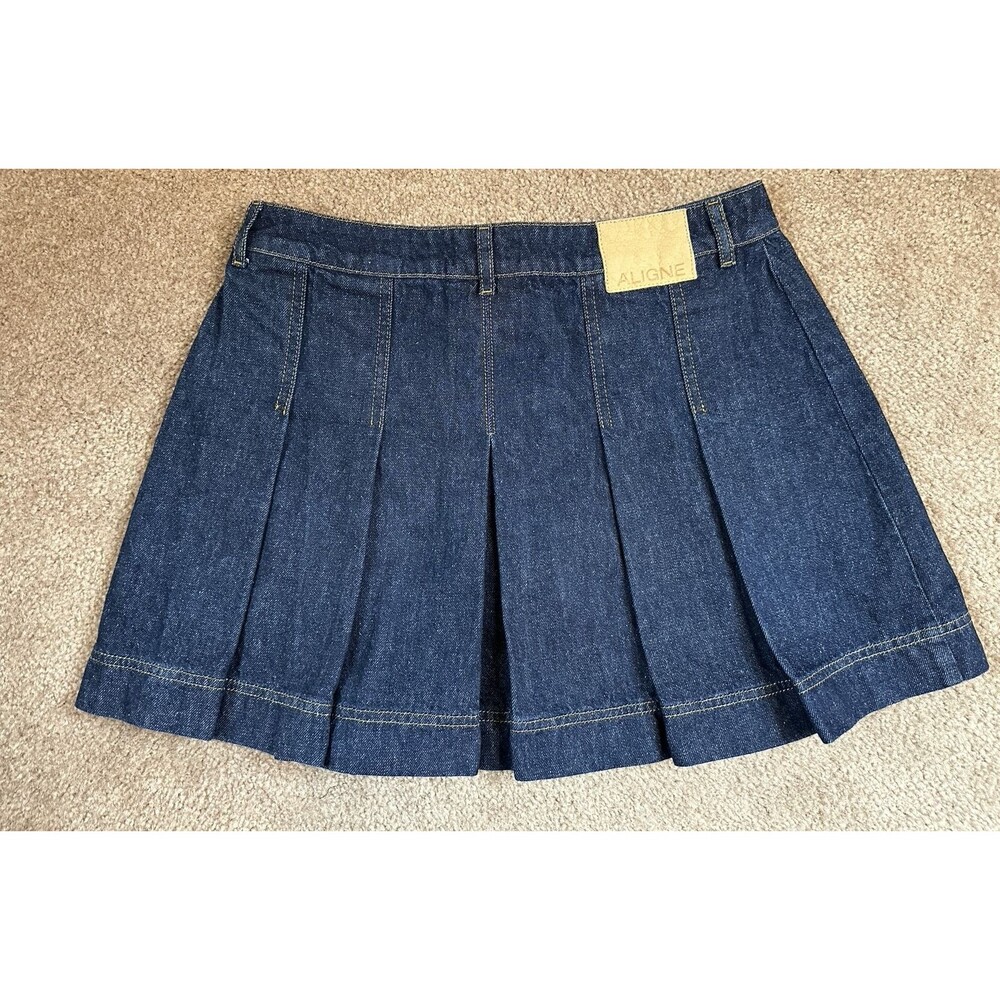 ALIGNE Yolie Pleat Denim Mini Skirt (Indigo), size UK 14 / US 10, 100% cotton, - Picture 6 of 16